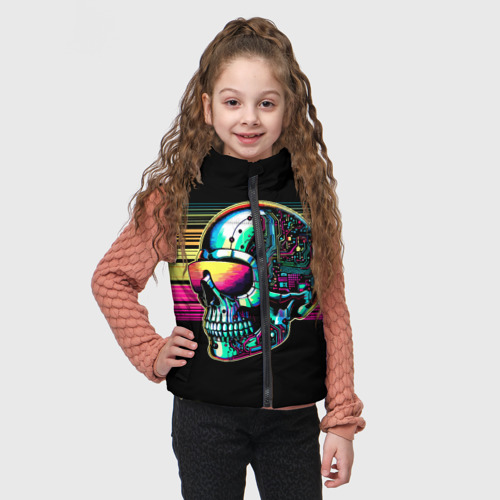 Детский жилет утепленный 3D с принтом Cyber skull - ai art fantasy, фото на моделе #1