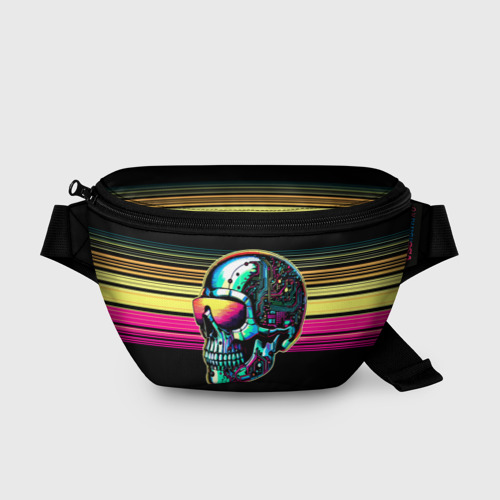 Поясная сумка 3D с принтом Cyber skull - ai art fantasy, вид спереди #2