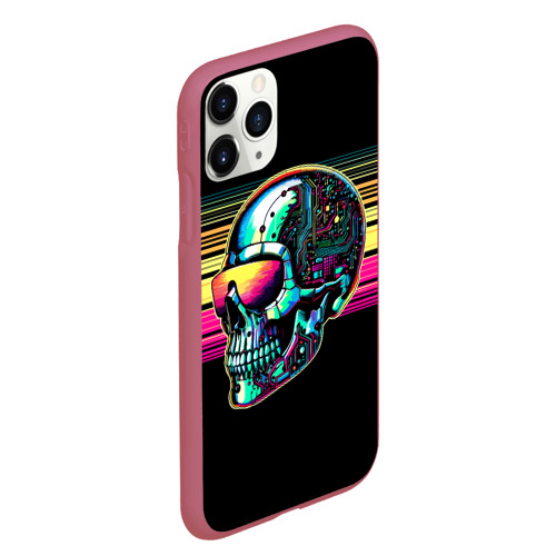 Чехол для iPhone 11 Pro Max матовый с принтом Cyber skull - ai art fantasy, вид сбоку #3