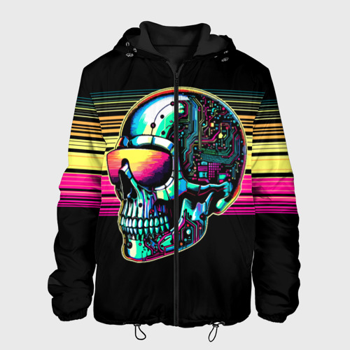 Мужская куртка 3D с принтом Cyber skull - ai art fantasy, вид спереди #2
