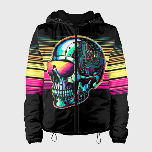 Женская куртка 3D с принтом Cyber skull - ai art fantasy, вид спереди #2