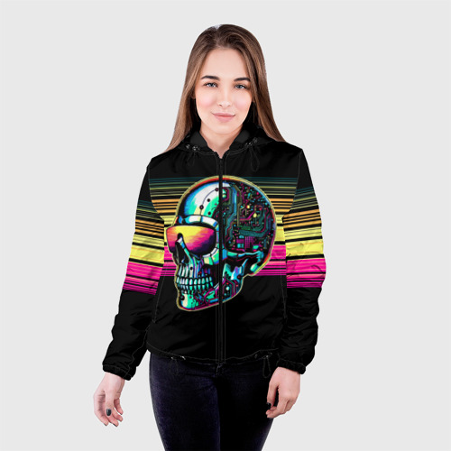 Женская куртка 3D с принтом Cyber skull - ai art fantasy, фото на моделе #1