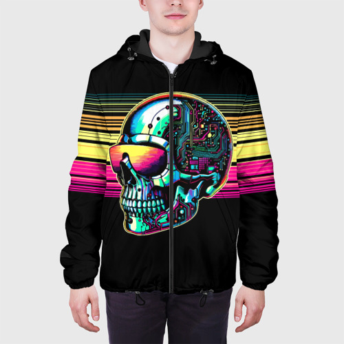 Мужская куртка 3D с принтом Cyber skull - ai art fantasy, вид сбоку #3