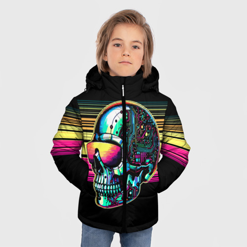 Зимняя куртка для мальчиков 3D с принтом Cyber skull - ai art fantasy, фото на моделе #1