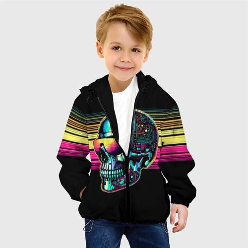 Детская куртка 3D с принтом Cyber skull - ai art fantasy, фото на моделе #1