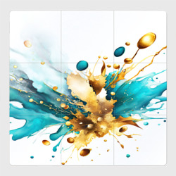 Бирюзово голубая абстракция, брызги краски на белом фоне – Магнитный плакат 3Х3 с принтом купить