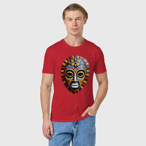 Мужская футболка хлопок Яркая африканская маска красно желтая, цвет красный - фото 3
