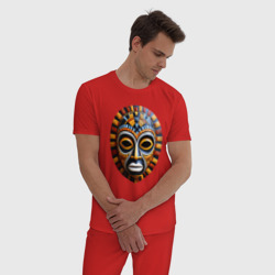 Мужская пижама хлопок Яркая африканская маска красно желтая - фото 2