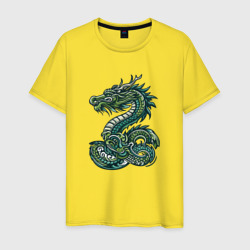 Мужская футболка хлопок Китайский зелёный дракон в полный рост