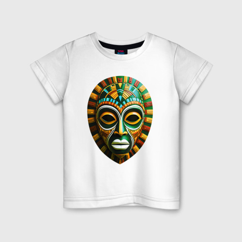 Детская футболка из хлопка с принтом Яркая африканская маска, вид спереди №1