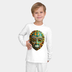 Пижама с принтом Яркая африканская маска для ребенка, вид на модели спереди №2. Цвет основы: белый