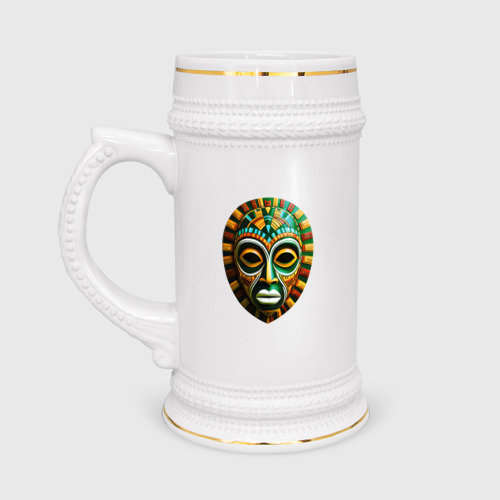 Кружка пивная с принтом Яркая африканская маска, вид спереди №1