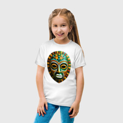 Футболка с принтом Яркая африканская маска для ребенка, вид на модели спереди №3. Цвет основы: белый