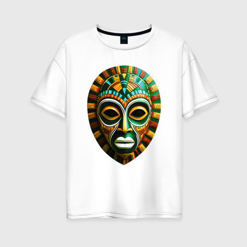 Женская футболка из хлопка оверсайз с принтом Яркая африканская маска, вид спереди №1