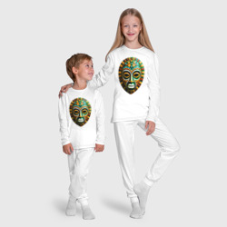 Пижама с принтом Яркая африканская маска для ребенка, вид на модели спереди №5. Цвет основы: белый
