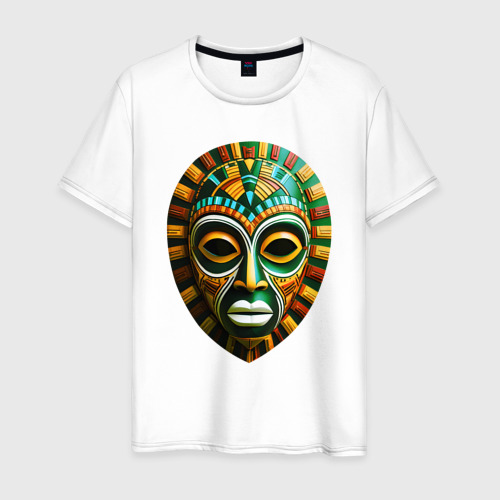 Мужская футболка из хлопка с принтом Яркая африканская маска, вид спереди №1