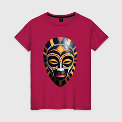 Африканская маска в желто оранжевых цветах – Женская футболка хлопок с принтом купить