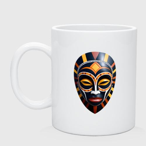 Кружка керамическая с принтом Африканская маска в желто оранжевых цветах, вид спереди №1