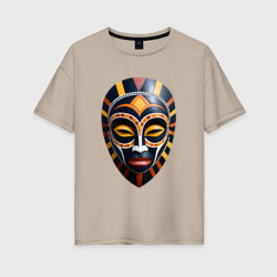 Африканская маска в желто оранжевых цветах – Женская футболка хлопок Oversize с принтом купить со скидкой в -16%