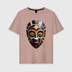 Африканская маска в желто оранжевых цветах – Женская футболка хлопок Oversize с принтом купить со скидкой в -16%