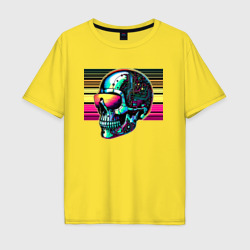 Cyber skull - fantasy ai art – Мужская футболка хлопок Oversize с принтом купить со скидкой в -16%