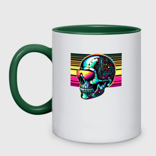 Кружка двухцветная с принтом Cyber skull - fantasy ai art, вид спереди #2