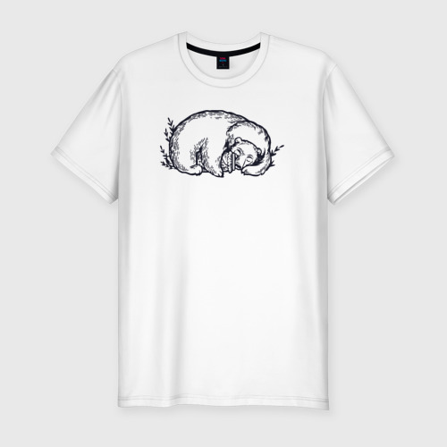 Мужская приталенная футболка из хлопка с принтом Мишка с банкой мёда, вид спереди №1