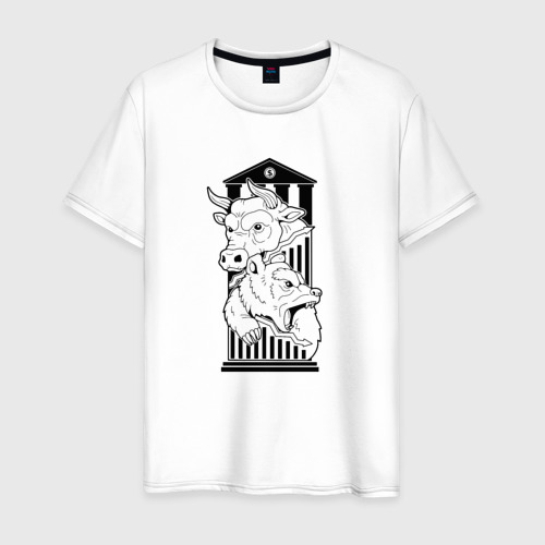 Мужская футболка из хлопка с принтом Символы биржи бык и медведь, вид спереди №1