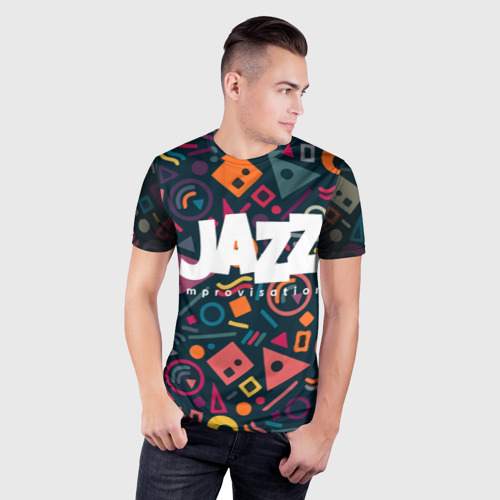 Мужская футболка 3D Slim с принтом Jazz improvisation, фото на моделе #1