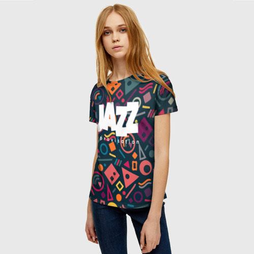 Женская футболка 3D с принтом Jazz improvisation, фото на моделе #1