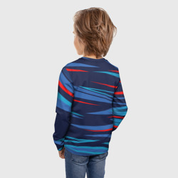 Лонгслив с принтом Россия — blue stripes для ребенка, вид на модели сзади №2. Цвет основы: белый