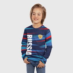 Лонгслив с принтом Россия — blue stripes для ребенка, вид на модели спереди №2. Цвет основы: белый