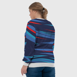 Свитшот с принтом Россия — blue stripes для женщины, вид на модели сзади №3. Цвет основы: белый