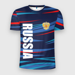 Мужская футболка 3D Slim Россия - blue stripes