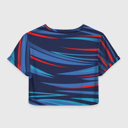 Топик (короткая футболка или блузка, не доходящая до середины живота) с принтом Россия — blue stripes для женщины, вид сзади №1. Цвет основы: белый