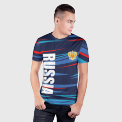 Мужская футболка 3D Slim Россия - blue stripes - фото 2