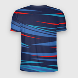 Футболка с принтом Россия — blue stripes для мужчины, вид сзади №1. Цвет основы: белый