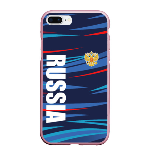 Чехол для iPhone 7/8 Plus матовый с принтом Россия — blue stripes, вид спереди №1