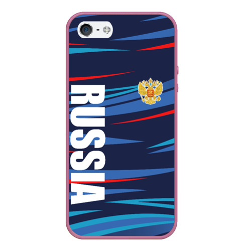 Чехол для iPhone 5/5S матовый с принтом Россия — blue stripes, вид спереди №1
