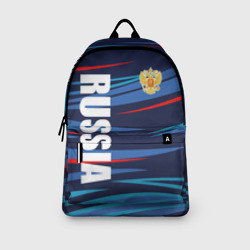Рюкзак с принтом Россия — blue stripes для любого человека, вид спереди №3. Цвет основы: белый