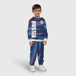 Костюм с принтом Россия — blue stripes для ребенка, вид на модели спереди №2. Цвет основы: белый