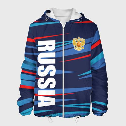 Мужская куртка с принтом Россия — blue stripes, вид спереди №1
