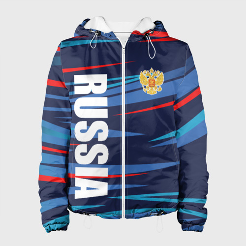 Женская куртка с принтом Россия — blue stripes, вид спереди №1