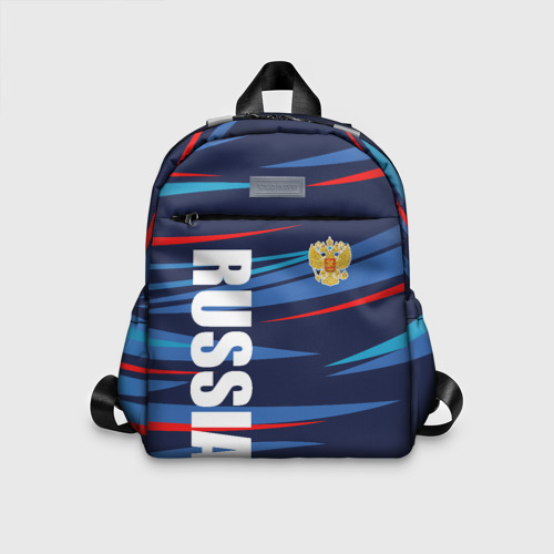 Детский рюкзак с принтом Россия — blue stripes, вид спереди №1