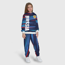 Костюм с принтом Россия — blue stripes для ребенка, вид на модели спереди №3. Цвет основы: белый