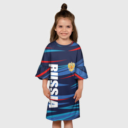 Платье с принтом Россия — blue stripes для ребенка, вид на модели спереди №3. Цвет основы: белый