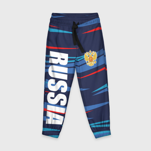 Детские брюки с принтом Россия — blue stripes, вид спереди №1