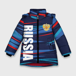 Россия - blue stripes – Зимняя куртка для девочек 3D с принтом купить