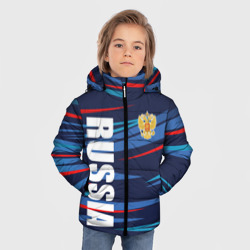 Куртка с принтом Россия — blue stripes для любого человека, вид спереди №2. Цвет основы: черный