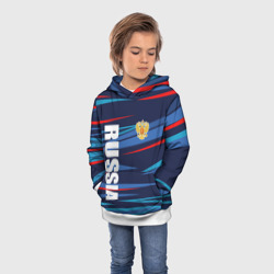 Толстовка с принтом Россия — blue stripes для ребенка, вид на модели спереди №2. Цвет основы: белый